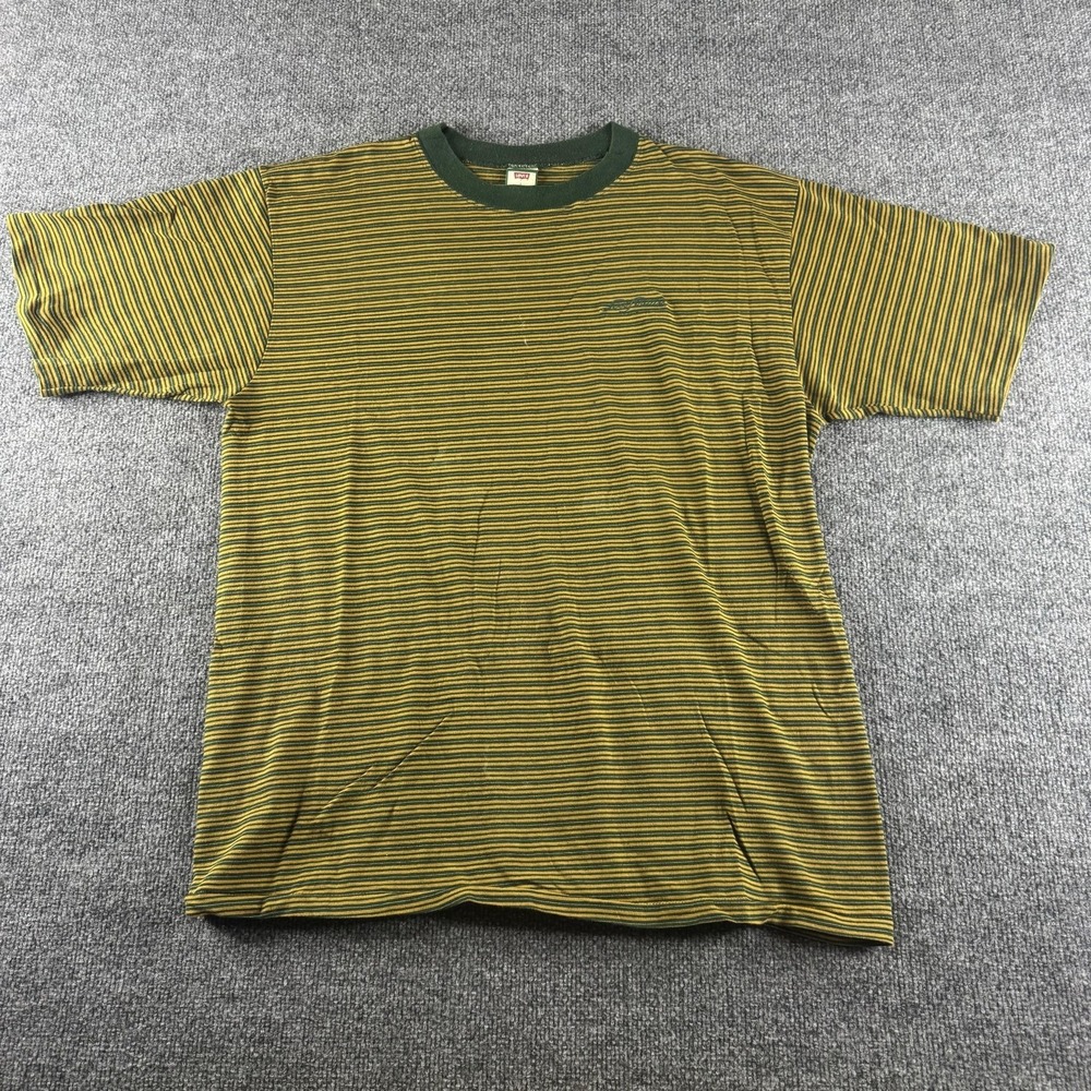 Vintage Levi's Shirt Mens Large Green Yellow Striped Made USA Tee 80s 90s